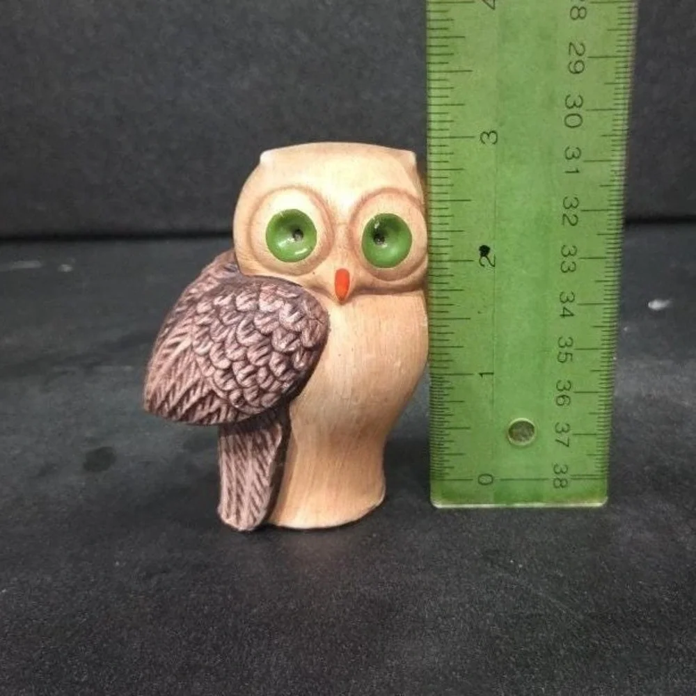 Owl Figurine‎ with Green Eyes, Vintage Ceramic Owl, Made in Portugal, Vtg Decor